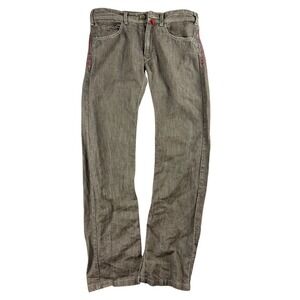 Vintage GURU Jeans 30 Brown Slim Straight Linen Cotton Blend Red Stitching Italy